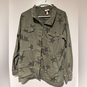 Knox Rose Olive Green Jacket with Star Patterned Trim